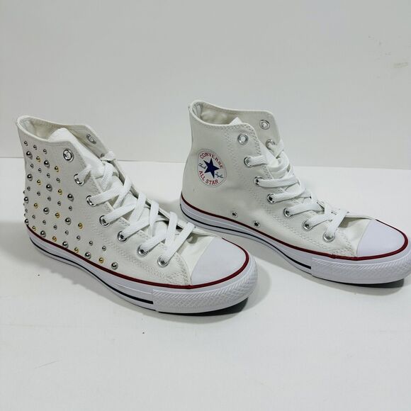 Converse Women US 8 Chuck Taylor All Star Hi Top Sneaker Gold silver Studs NWOB - Picture 7 of 10